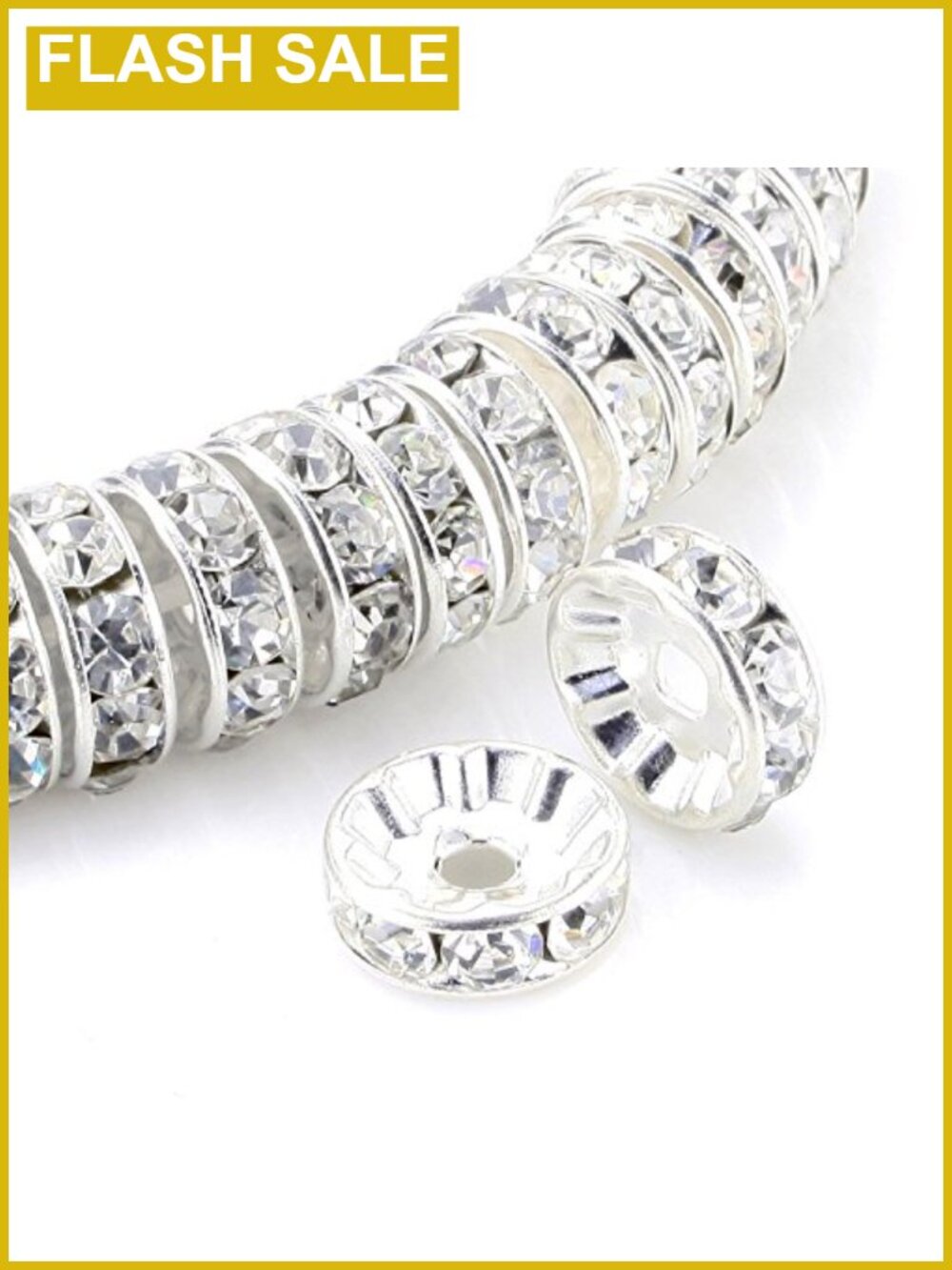 100 Pcs 8mm Crystal Rondelle Spacer Beads Silver Plated Rhinestone for Jewelry